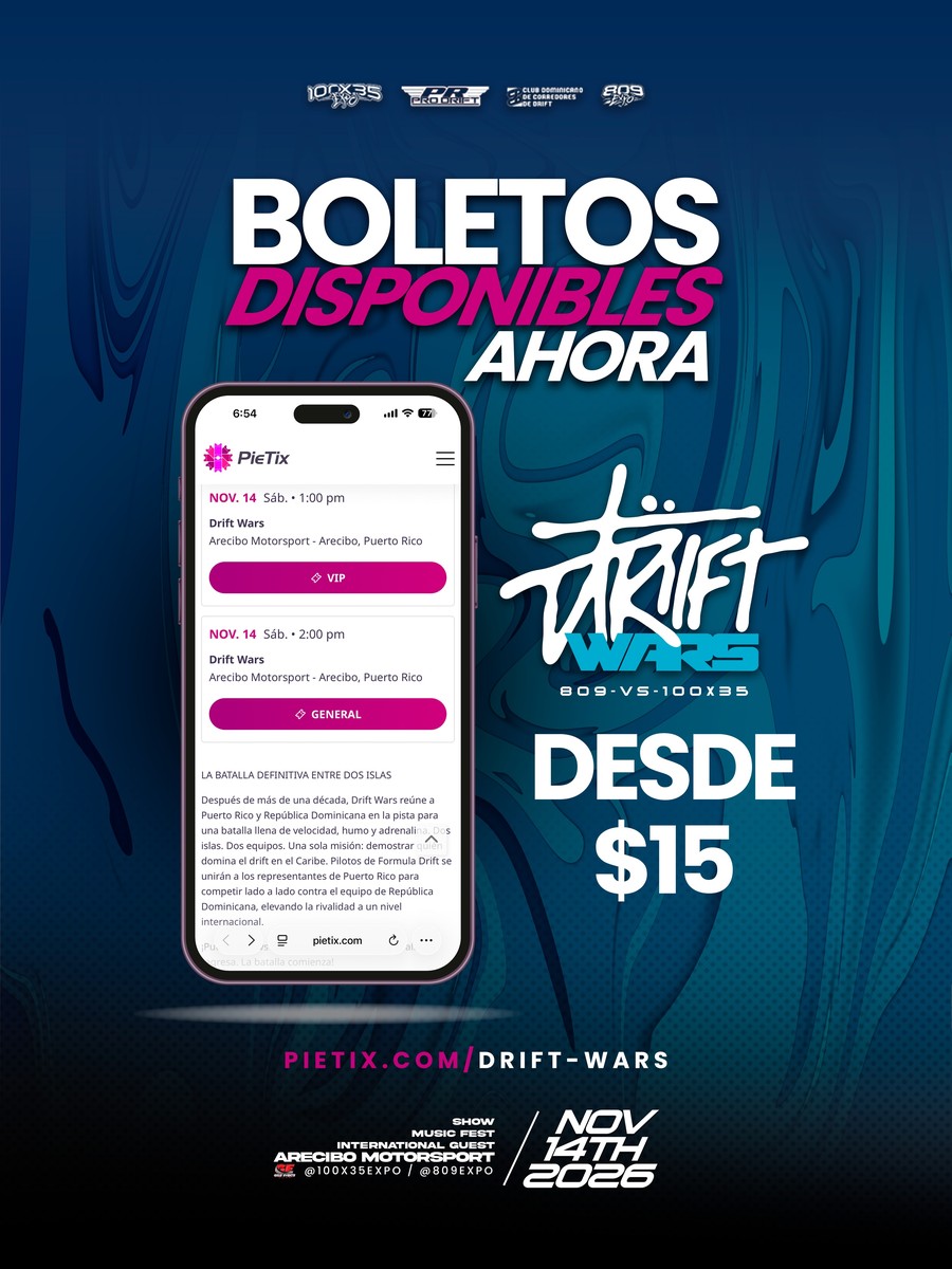 Drift Wars 809 vs 100x35: boletos desde $15 — 14 de noviembre en Arecibo Motorsport