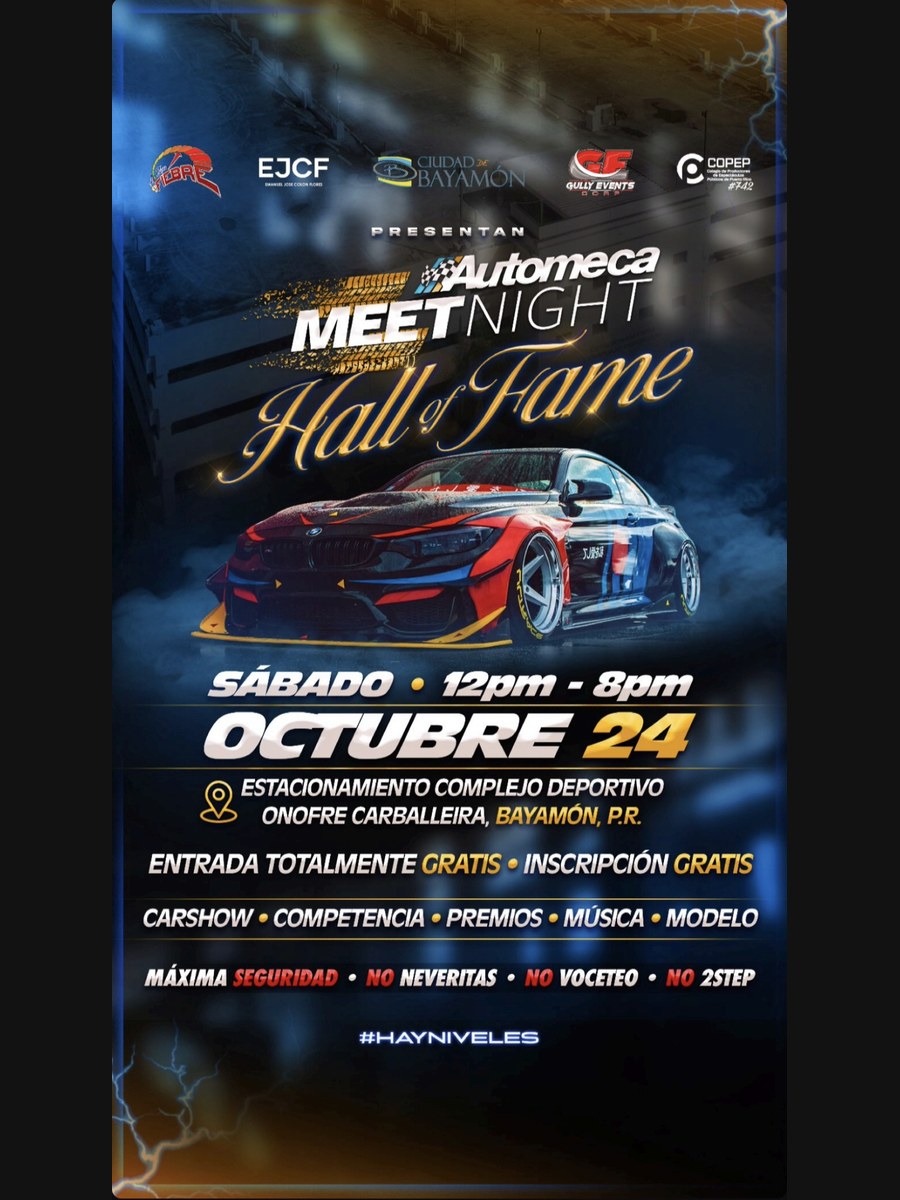 Automeca Meet Night Hall of Fame: sábado 24 de octubre en Bayamón