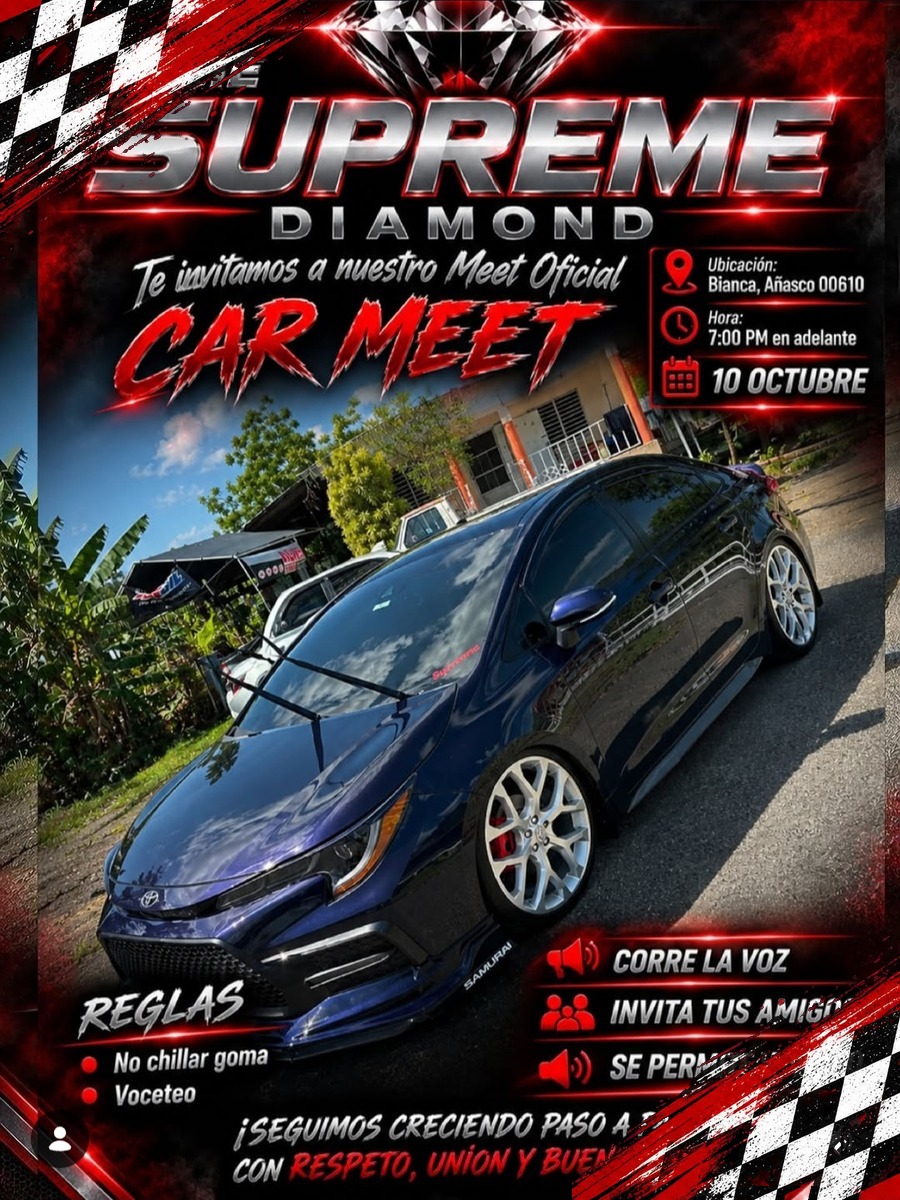The Supreme Diamond Car Meet: sábado 10 de octubre en Bianca, Añasco