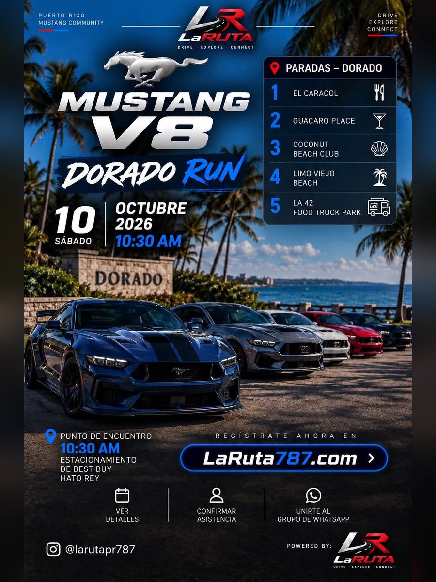 Mustang V8 Dorado Run: sábado 10 de octubre desde Best Buy Hato Rey