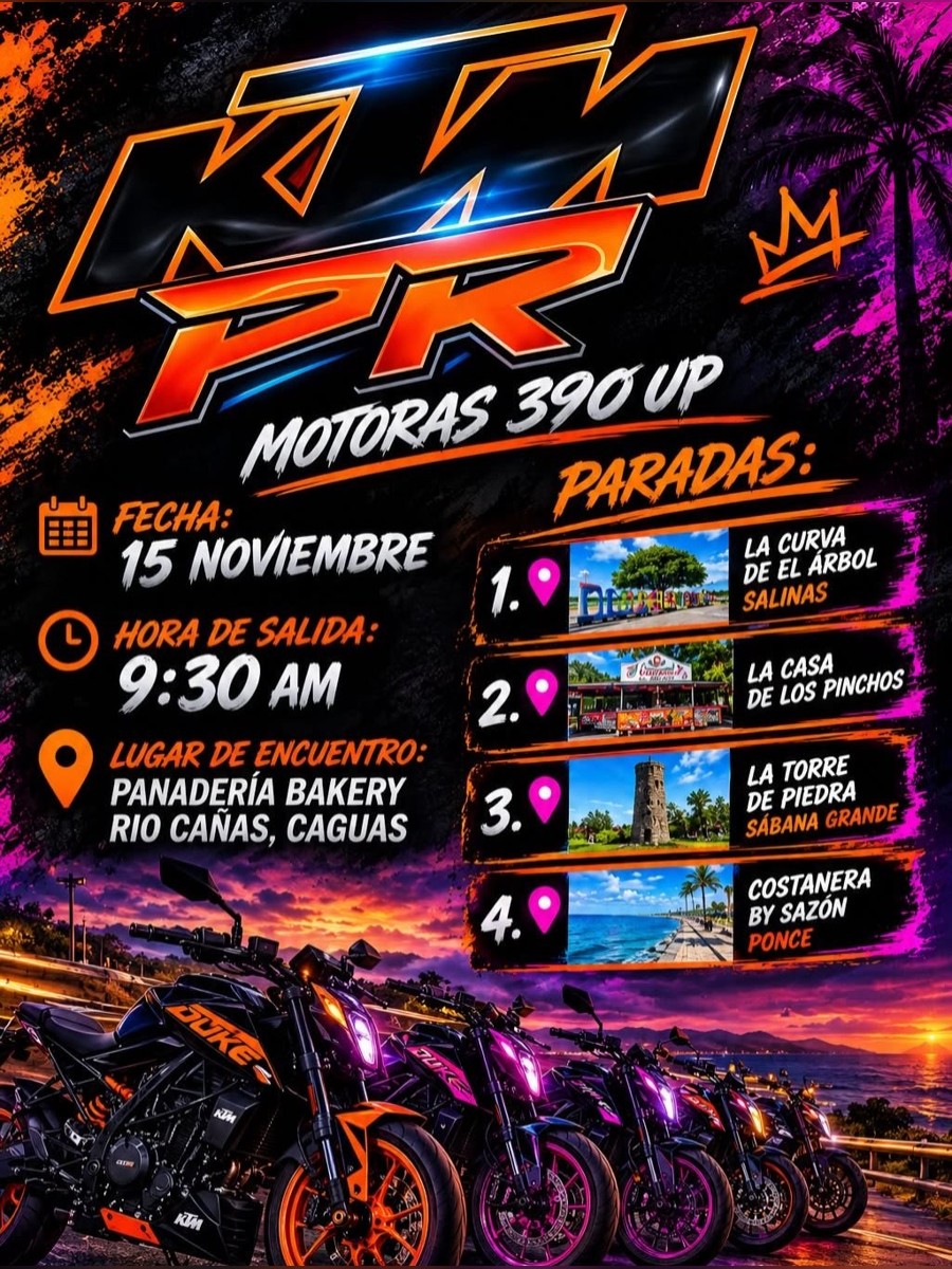 KTM PR Motoras 390 Up: domingo 15 de noviembre desde Río Cañas, Caguas