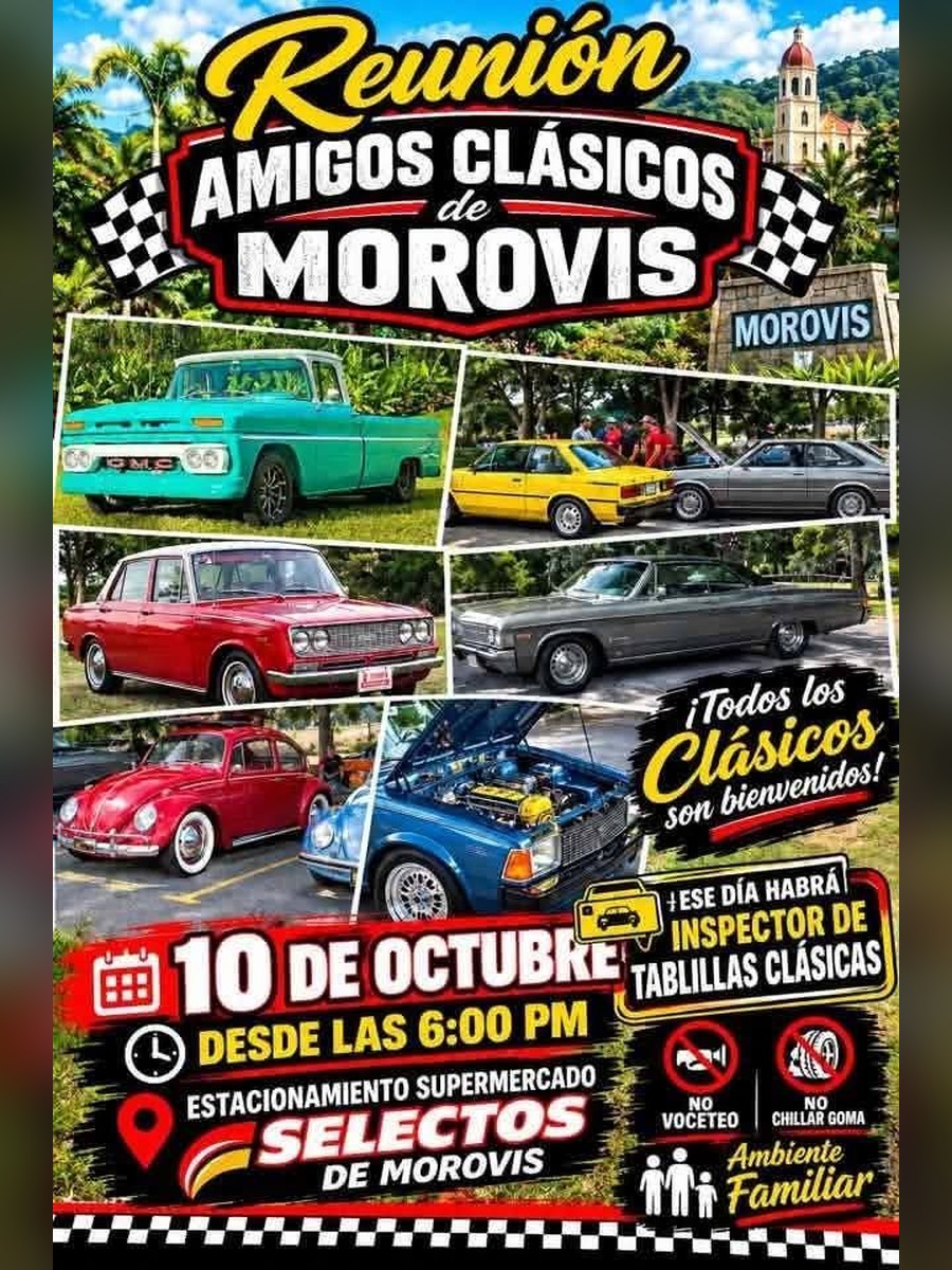 Reunión Amigos Clásicos de Morovis: sábado 10 de octubre en Supermercado Selectos, Morovis flyer evento racing Puerto Rico