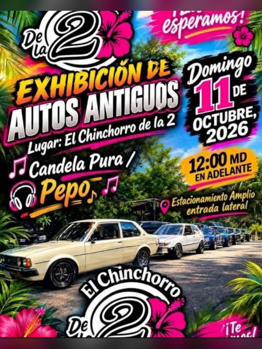 Exhibición de Autos Antiguos: domingo 11 de octubre en El Chinchorro de la 2, Aguada flyer evento racing Puerto Rico