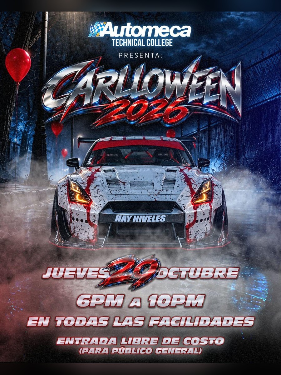 Carlloween 2026: jueves 29 de octubre en Automeca Technical College flyer evento racing Puerto Rico