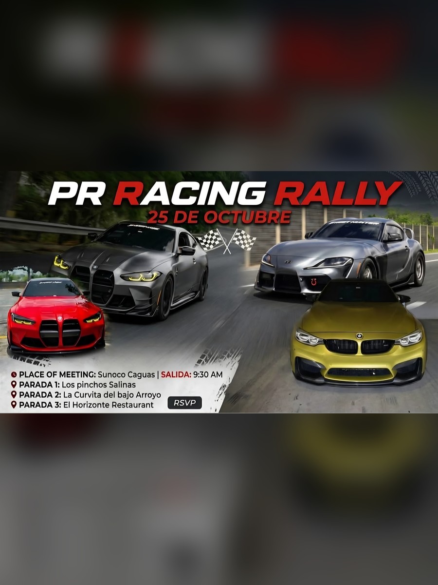 PR Racing Rally: domingo 25 de octubre desde Sunoco Caguas flyer evento racing Puerto Rico