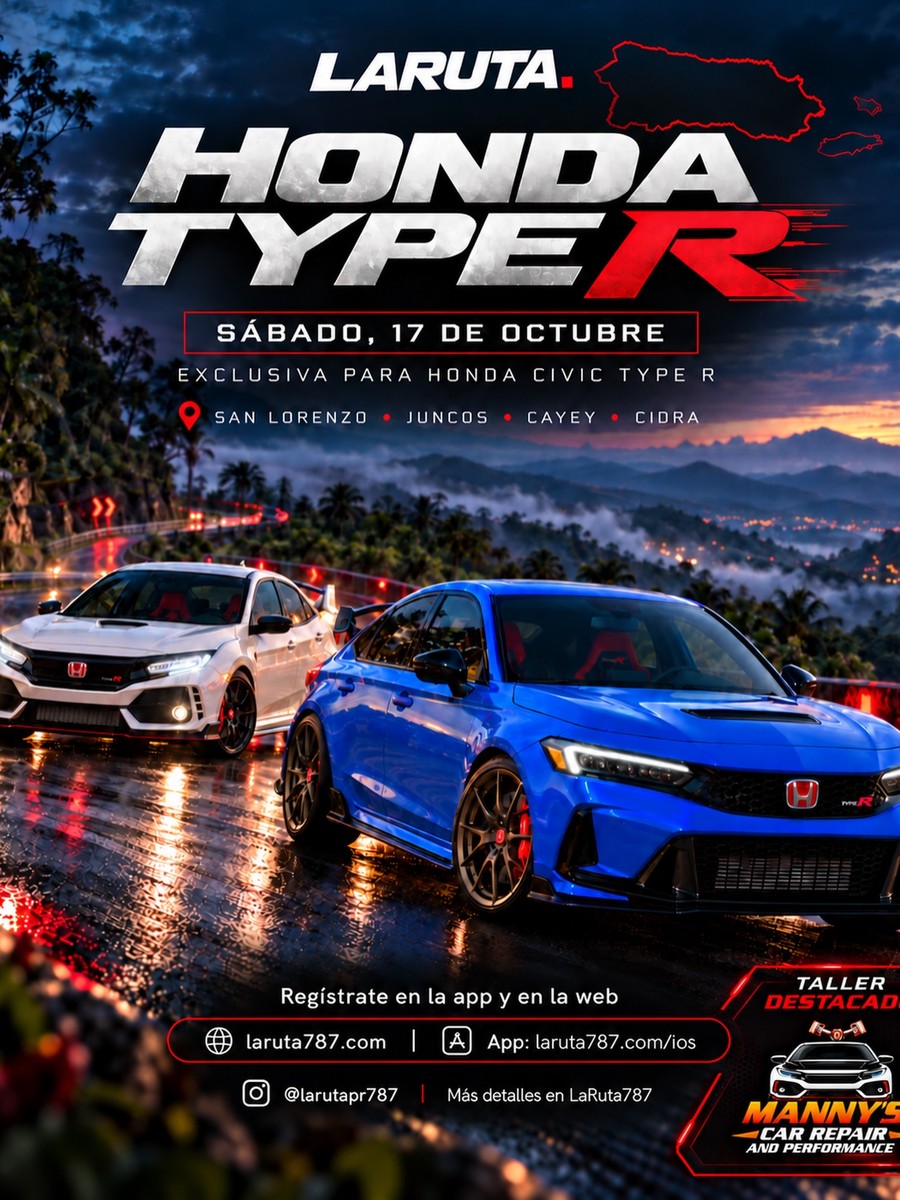 La Ruta Honda Type R: sábado 17 de octubre desde San Lorenzo hasta Cidra flyer evento racing Puerto Rico