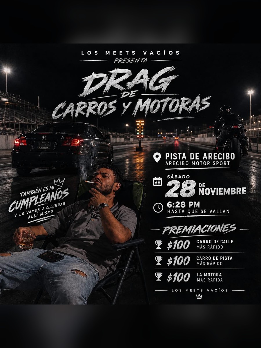 Drag de Carros y Motoras: sábado 28 de noviembre en Arecibo Motorsports