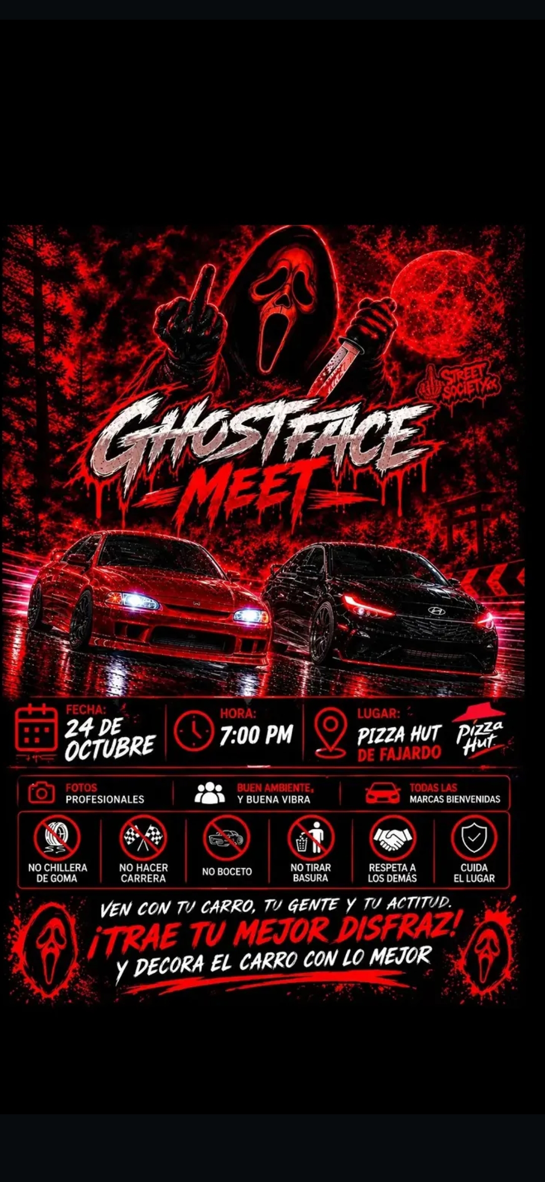 Street Society Meet: sábado 24 de octubre en Pizza Hut de Fajardo flyer evento racing Puerto Rico
