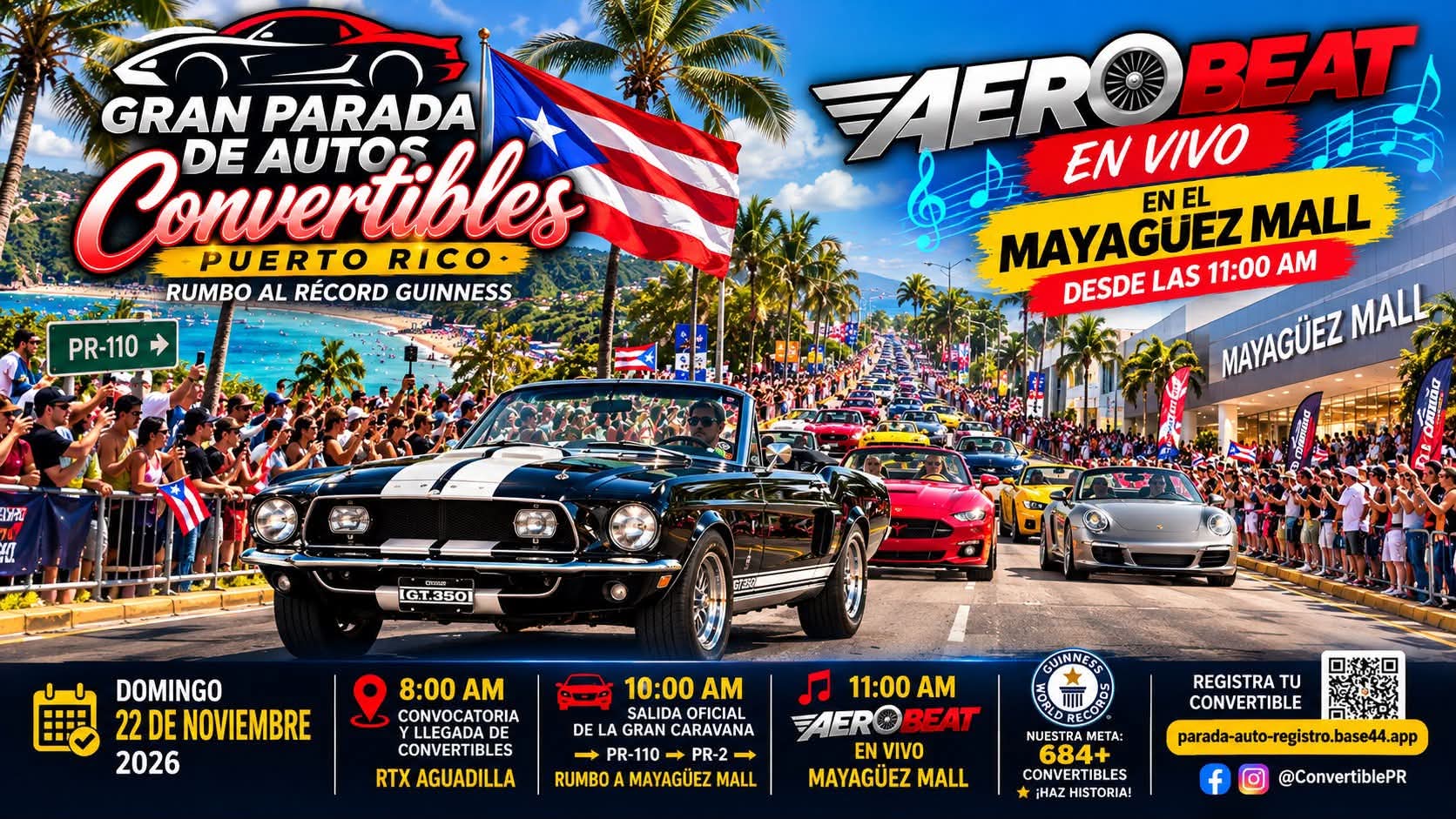 Gran Parada de Autos Convertibles Puerto Rico: domingo 22 de noviembre de RTX Aguadilla a Mayagüez Mall